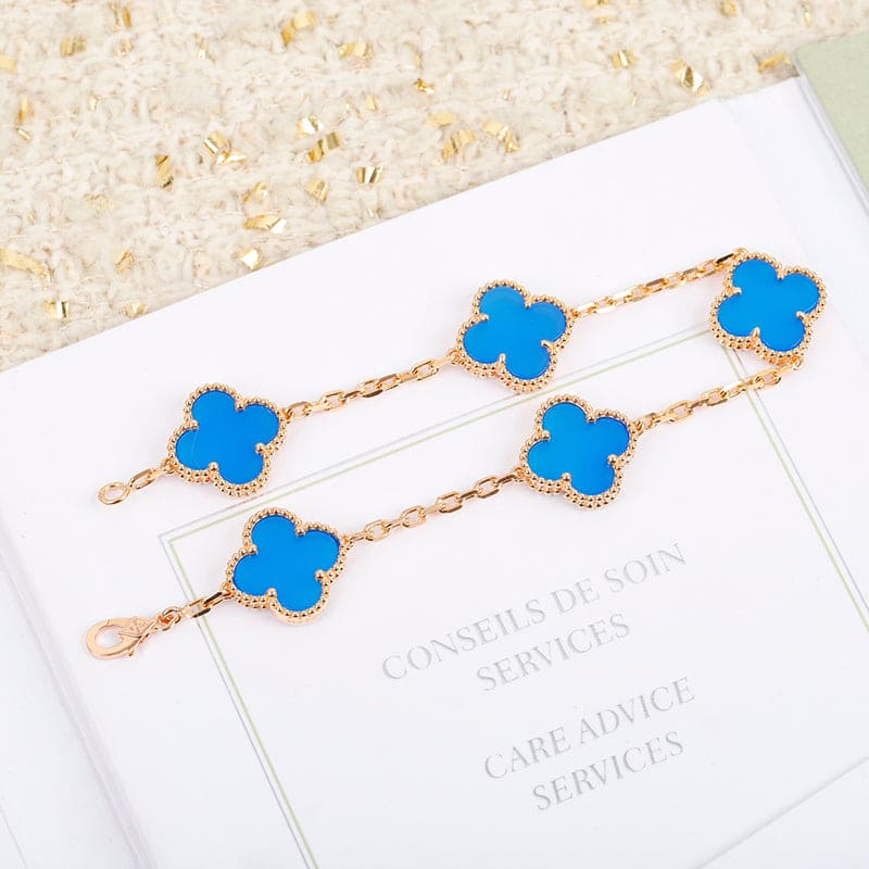 Vintage Alhambra Five Motifs Agate Clover Bracelet