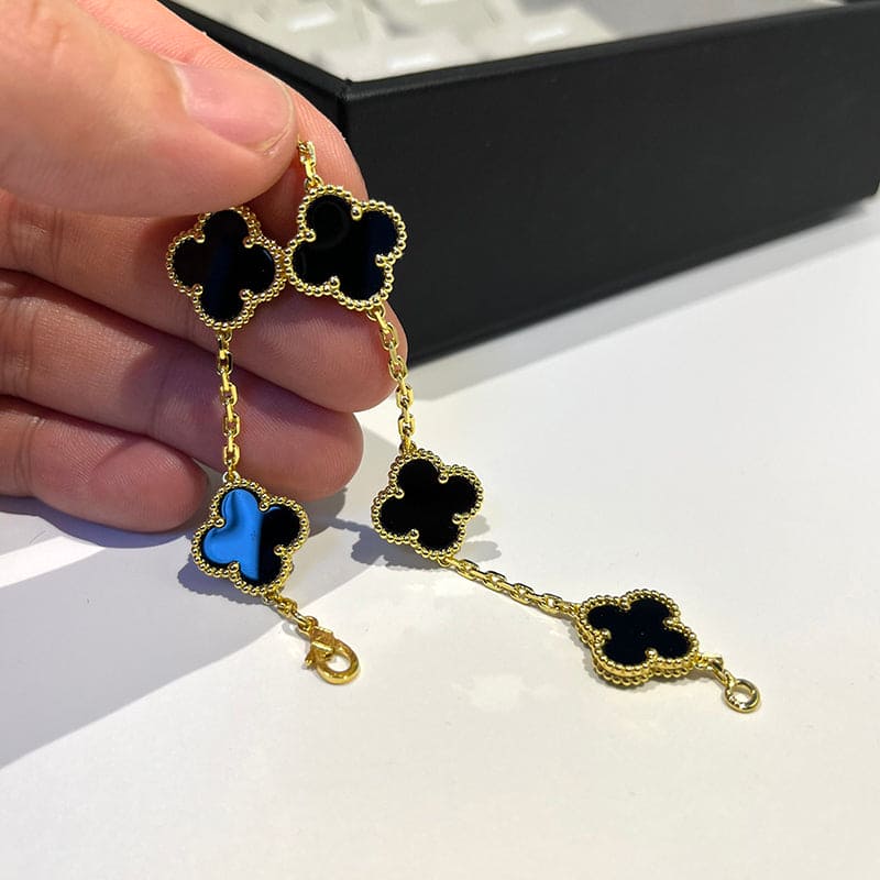 Vintage Alhambra Five Motifs Black Clover Bracelet