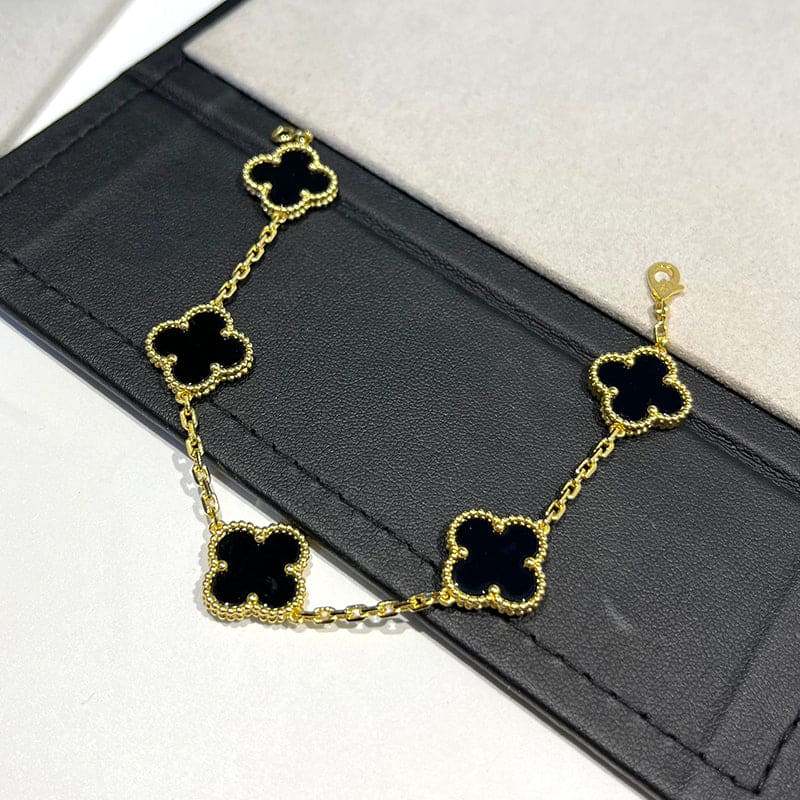 Vintage Alhambra Five Motifs Clover Onyx Bracelet
