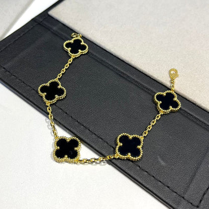 Vintage Alhambra Five Motifs Clover Onyx Bracelet