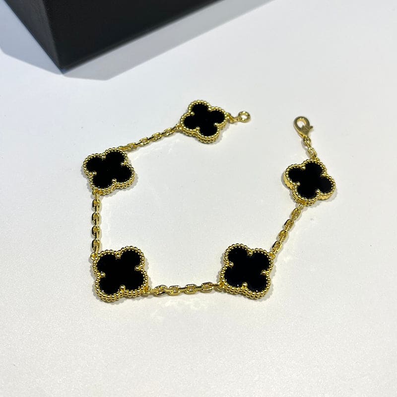 Vintage Alhambra Five Motifs Clover Onyx Bracelet