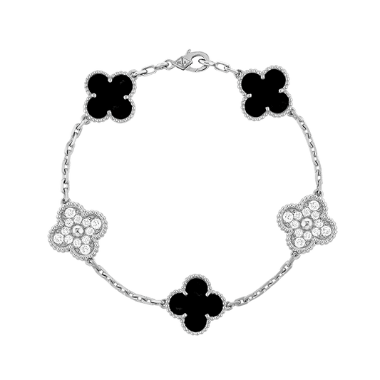 18K Vintage Alhambra Five Motifs Black Diamonds Bracelet