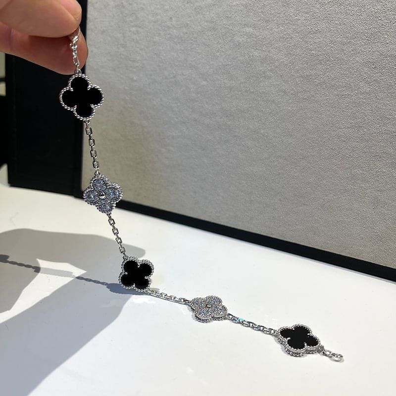 Vintage Alhambra Five Motifs Black Diamonds Clover Bracelet