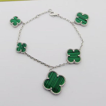 Magic Alhambra Five Malachite Motifs Clover Bracelet